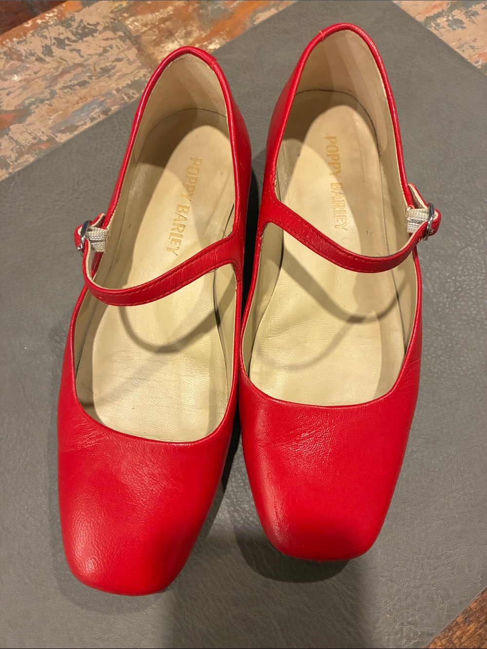 Poppy Barley Red Mary Jane Flats with Strap